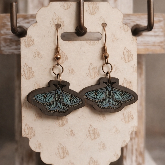 Jewelry - Moth Design Earrings with Blue and Brown Accents